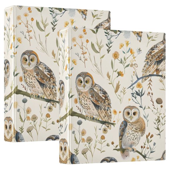 ALAZA Owl on Tree Branch Hardcover 3 Ring Binder 1.5" Round Rings Interior Pockets Binders Organizer 2 Pack