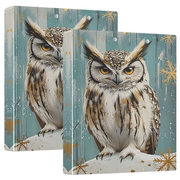 ALAZA Owl on Wood Hardcover 3 Ring Binder 1.5" D-Rings with Interior Pockets Binders School 2 PCs