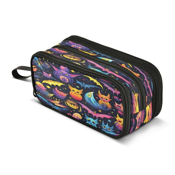 ALAZA Owls and Bats Magic Devil Pencil Case Bag 3 Compartment Pen Pouch Large Storage Holder Box Organizer