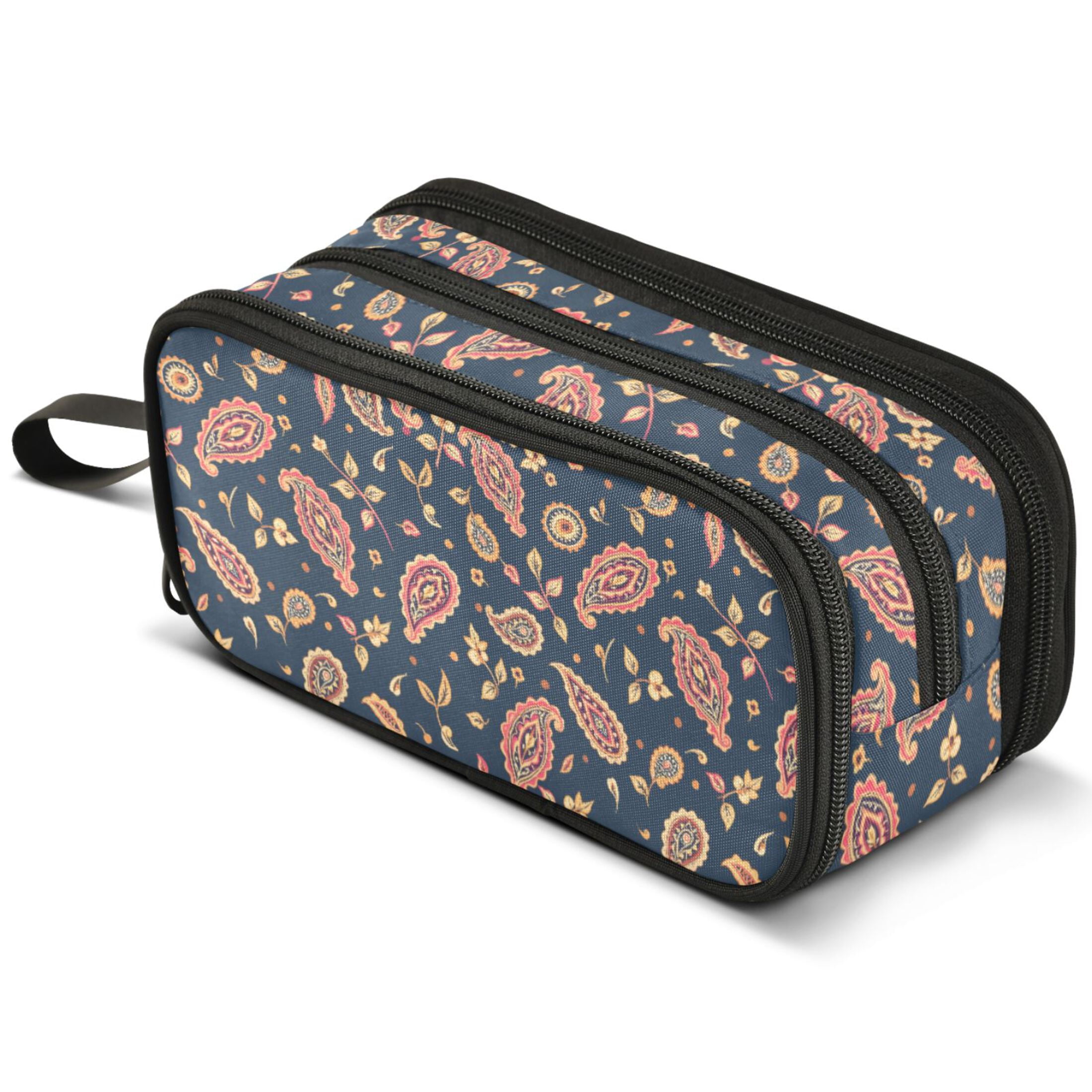 ALAZA Paisley Leaves Pencil Case Bag Large 3 Compartment Pen Pouch ...