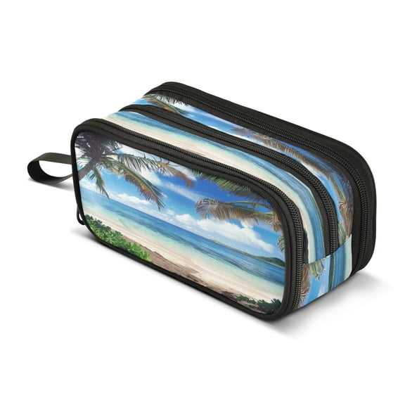 ALAZA Palm Tree Beach and Blue Sky Pencil Case Bag 3 Compartment Pen Pouch Large Storage Holder Box Organizer