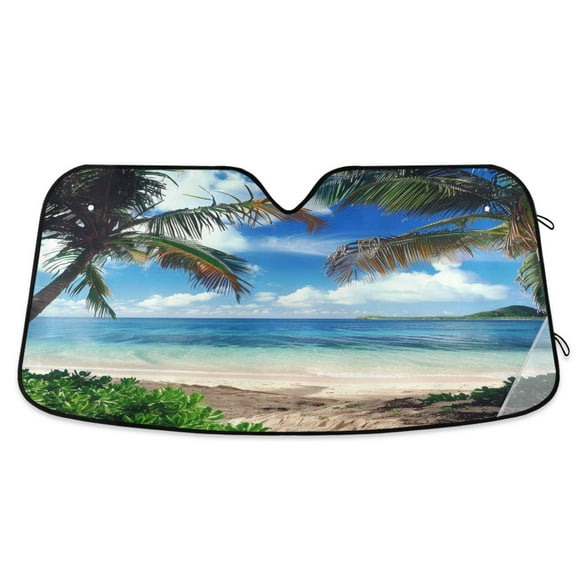 ALAZA Palm Tree Beach and Blue Sky Windshield Sun Shade Car Foldable Sun Visor Block UV Rays Protector 53"x23.5"