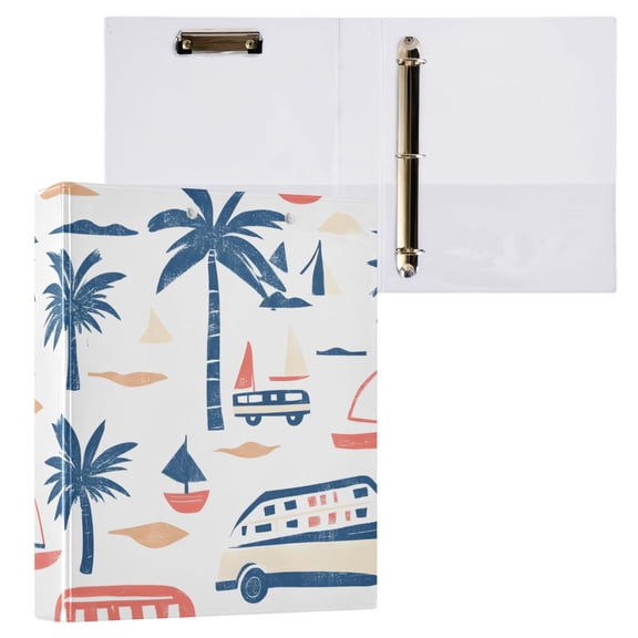 ALAZA Palm Tree Bus Hardcover 3 Ring Binder 1.5" Round Rings Interior Pockets Binders Organizer 1 Pack