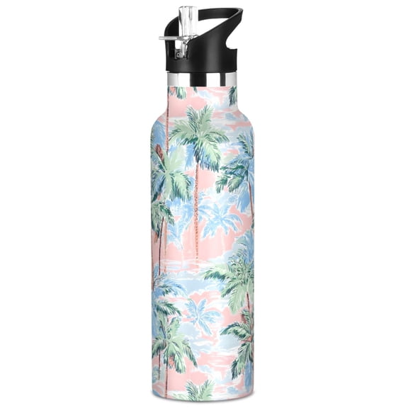 ALAZA Palm Tree Retro Pattern Stainless Steel Water Bottle Vacuum Insulated Leak-Proof Tumbler with Straw Handle 20oz