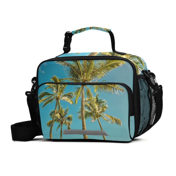 ALAZA Palm Tree Summer Blue Sky Lunch Box Insulated Cooler Bag Reusable Tote Bags Shoulder Strap