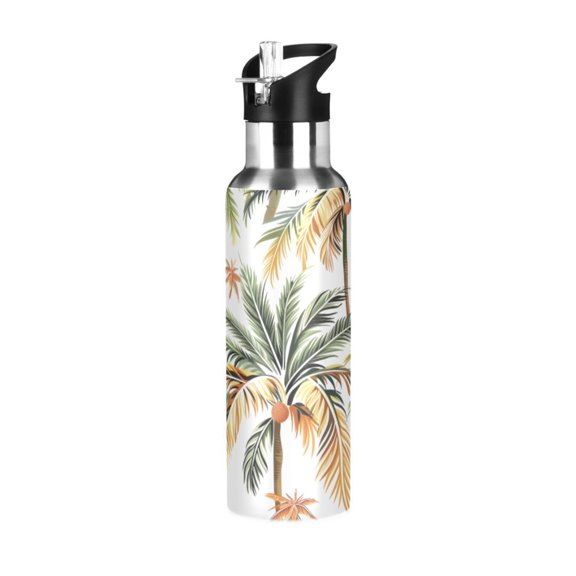 ALAZA Palm Tree Tropical Water Bottle Insulated Flask Stainless Steel Straw Lid 20 oz