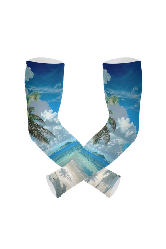 Palm Tree on Beach View UV Sun Protection Arm Sleeves UPF 50+ Compression Cooling Sleeve 1 Pair