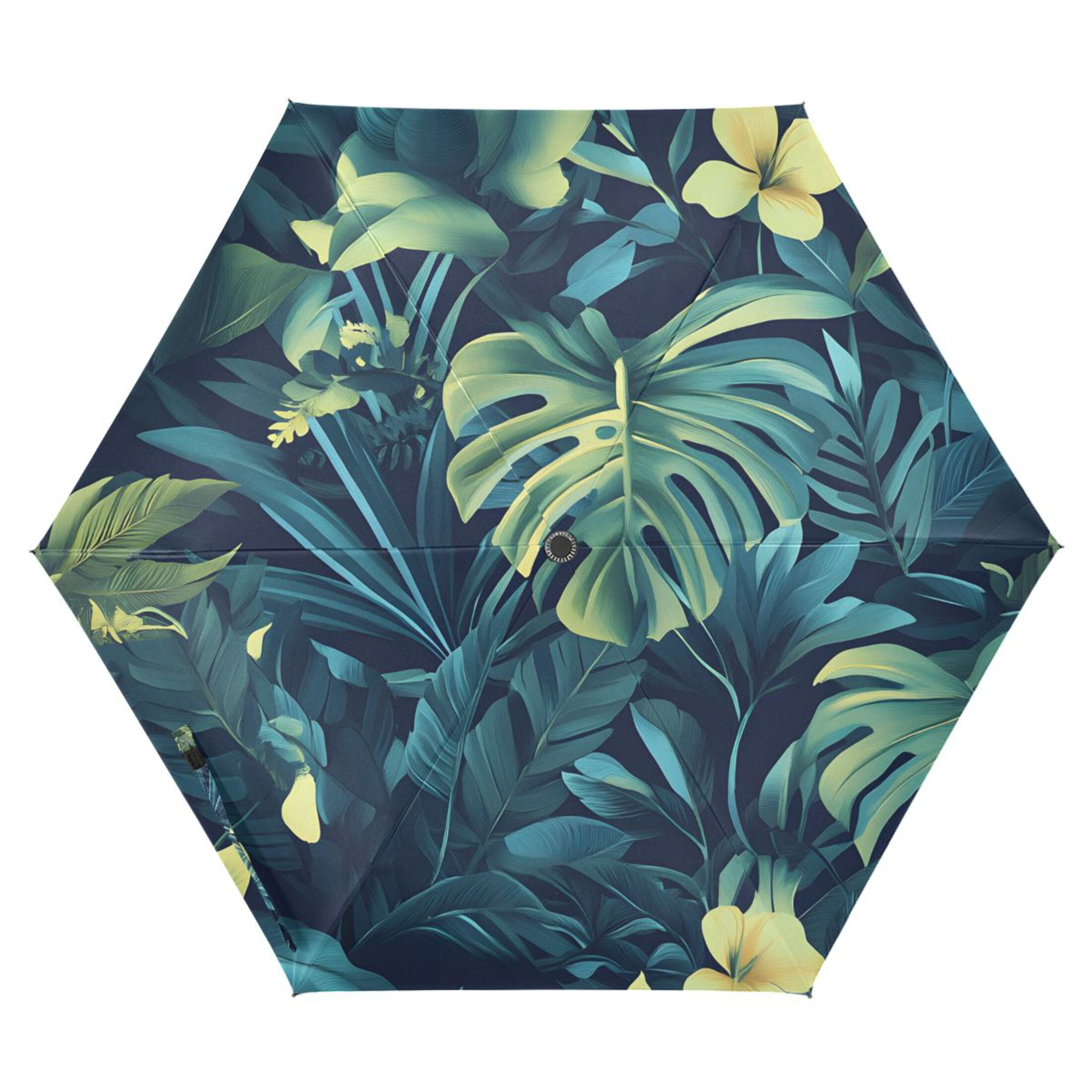 ALAZA Palm Tropical Leaves UPF 50+ Compact Folding Umbrella for Rain Travel Umbrella Packable