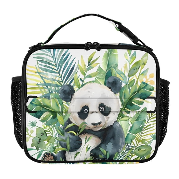 ALAZA Panda in Palm Leaves Lunch Box Insulated Lunch Bag Cooler Tote with Shoulder Strap