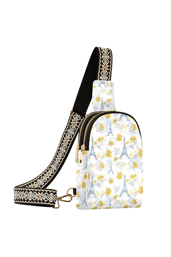 Paris Towels Floral Sling Bag for Women Men Waterproof Crossbody Chest Bags