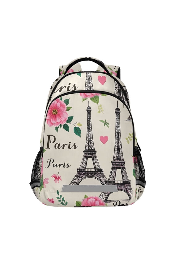 Paris Tower Flowers Backpack Elementary School Bag Bookbag Travel Rucksack