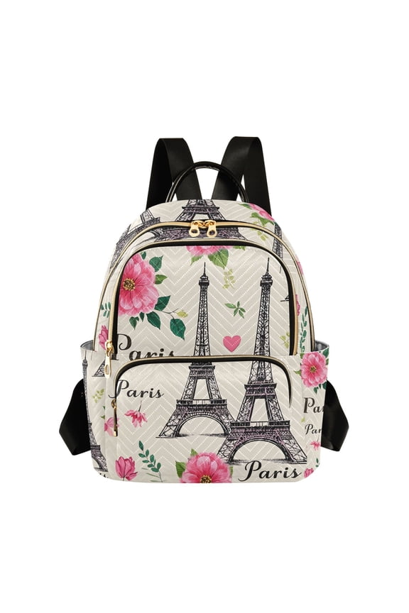 Paris Tower Flowers Womens Travel Laptop Backpack Large Daypack Ladies Shoulder Bags S