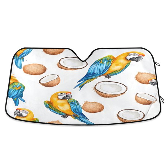 ALAZA Parrots Coconut Windshield Sun Shade Car Foldable Visor Block UV Rays Protector 55"x27.6"