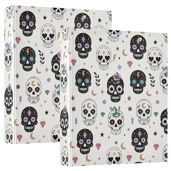 ALAZA Pastel Mexican Skulls Hardcover 3 Ring Binder 1.5" D-Rings with Interior Pockets Binders School 2 PCs