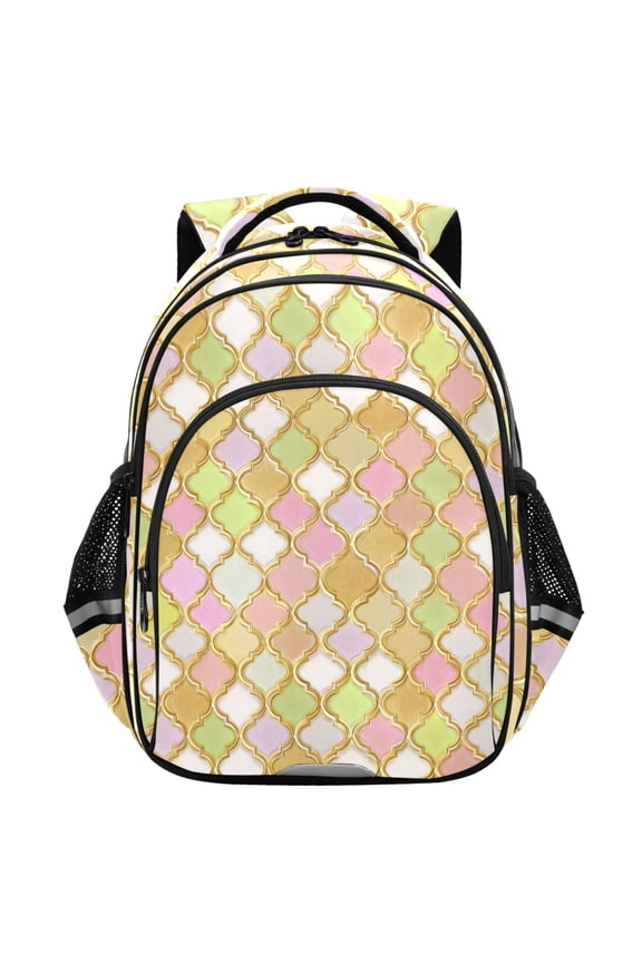 Pastel Moroccan Pattern School Backpack Elementary Bag Student Bookbag Travel Rucksack