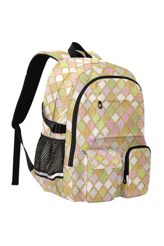 Pastel Moroccan Print Student Backpack School Bookbag Large Laptop Daypack Travel Bag