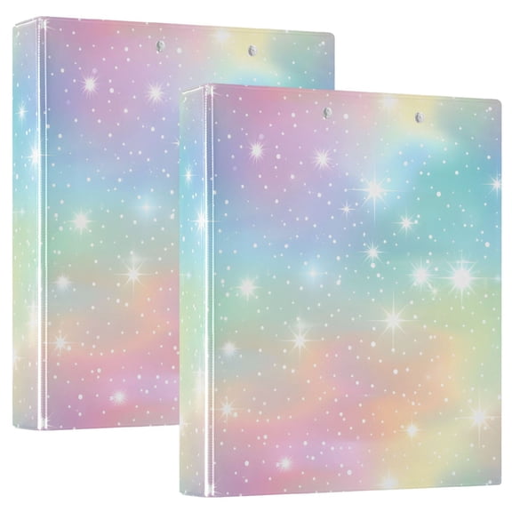 ALAZA Pastel Rainbow Gradient Hardcover 3 Ring Binder 1.5" D-Rings with Interior Pockets Binders School 2 PCs