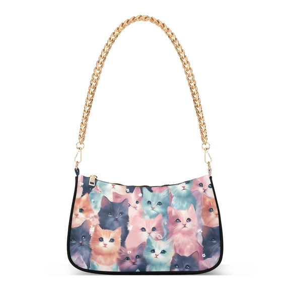 ALAZA Pastle Cute Cat Women's Chain Shoulder Bag Hobo Handbag Tote Crossbody Purse