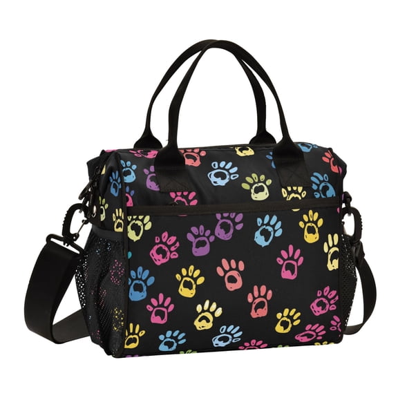 ALAZA Paw Foot Print Insulated Lunch Bag Reusable Tote Box Adjustable Shoulder Strap for Work Picnic