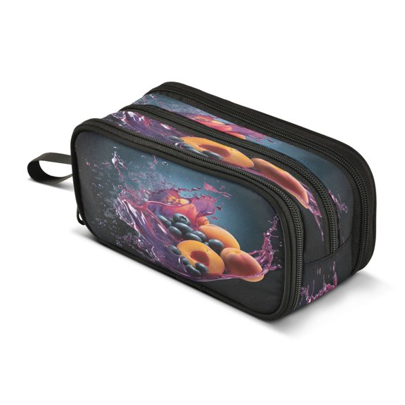 ALAZA Peach Blueberry Fruits Pencil Case Bag 3 Compartment Pen Pouch Large Storage Holder Box Organizer