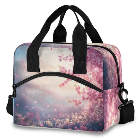 ALAZA Peach Floral Sunset Insulated Lunch Box Large Reusable Cooler Bag with Shoulder Strap