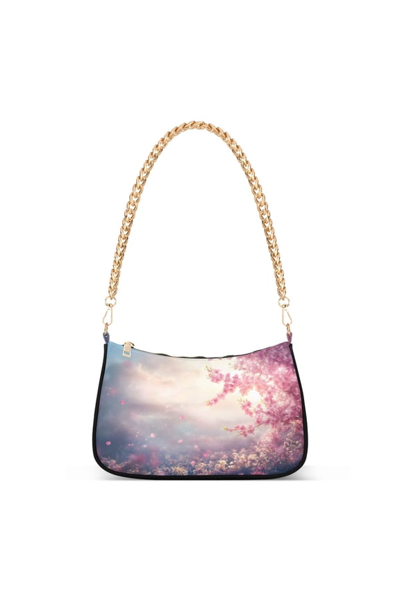 Peach Floral Sunset Women's Chain Shoulder Bag Hobo Handbag Tote Crossbody Purse