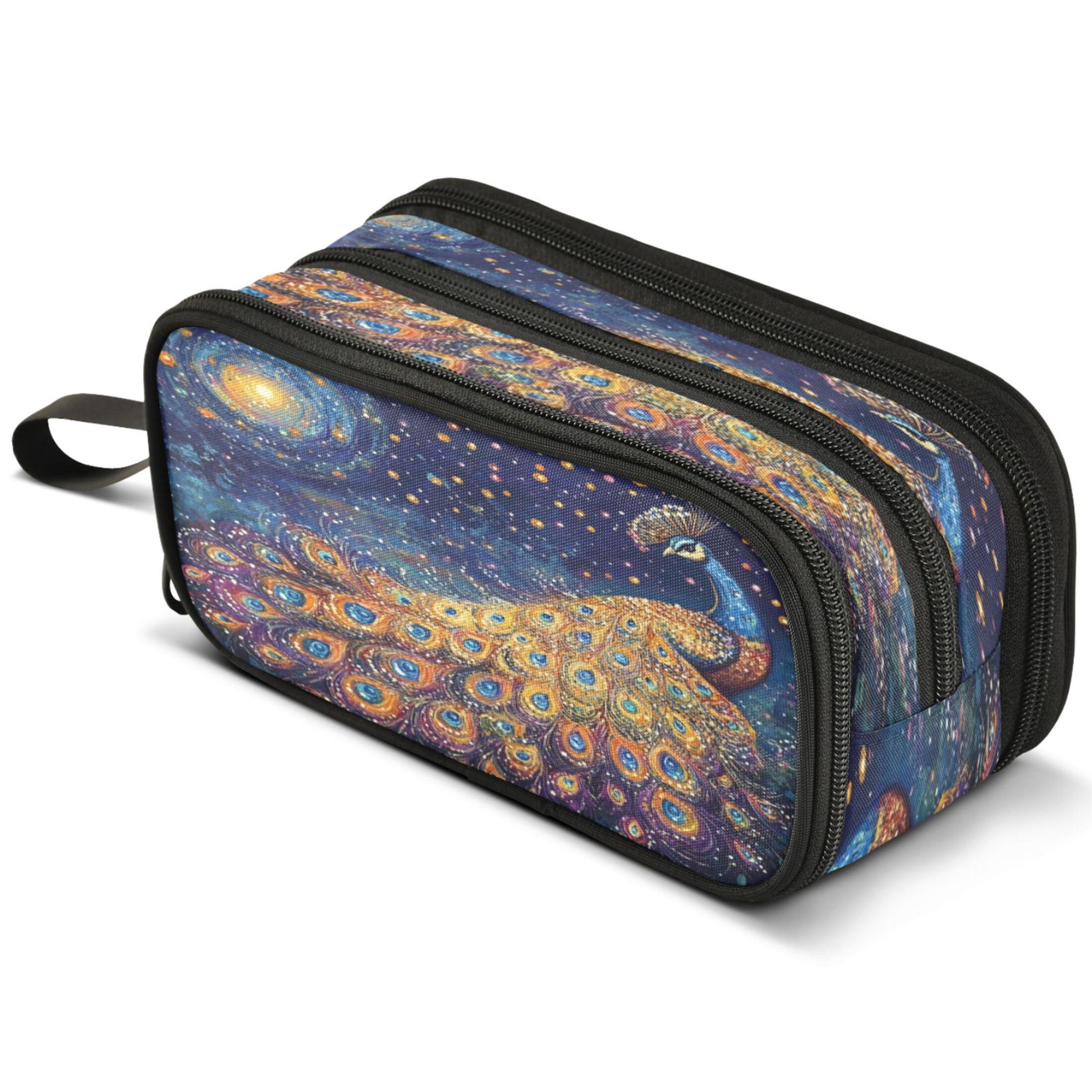 ALAZA Peacock Oil Paint Pencil Case Bag Large 3 Compartment Pen Pouch ...