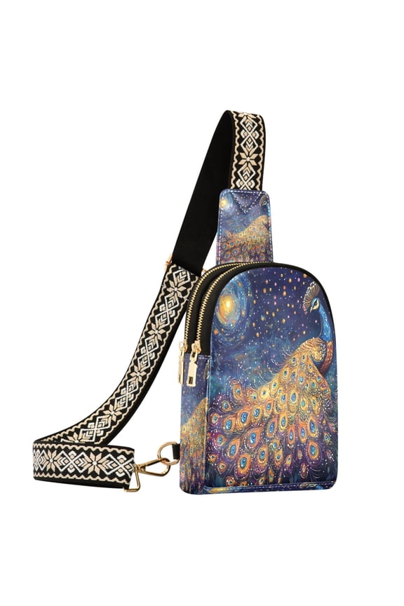Peacock Oil Paint Sling Bag for Women Men Waterproof Crossbody Chest Bags