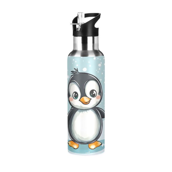 ALAZA Penguins and Snow Water Bottle Insulated Flask Stainless Steel Straw Lid 20 oz