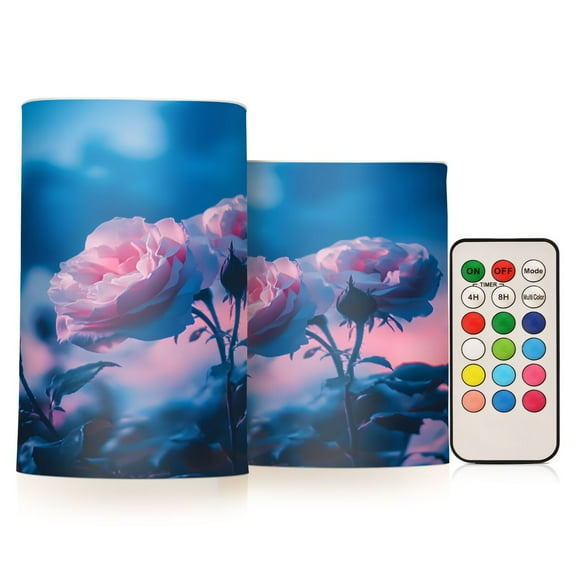 ALAZA Peony Flower Blooming 2 PCs LED Flickering Flameless Candles with Remote Timer Battery Operated Candle