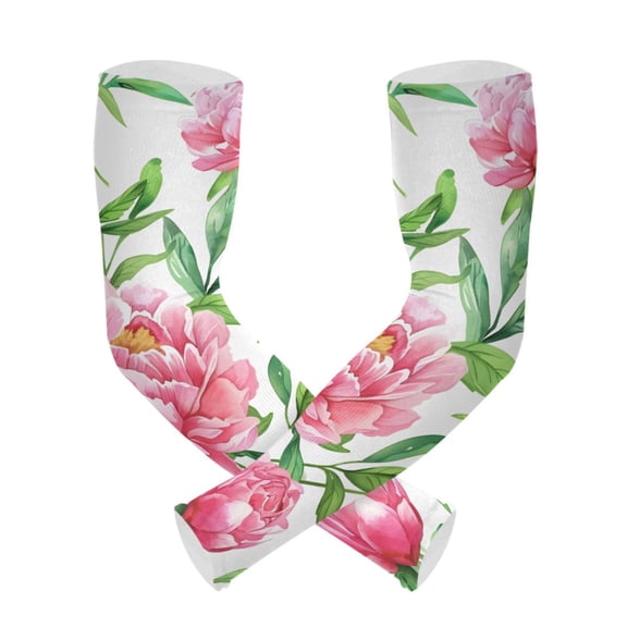ALAZA Peony Flower and Leaves UV Sun Protection Arm Sleeves UPF 50+ Compression Cooling Sleeve 1 Pair