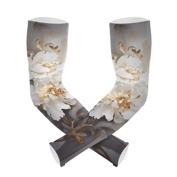 ALAZA Peony Flower with Golden UV Sun Protection Arm Sleeves UPF 50+ Compression Cooling Sleeve 1 Pair