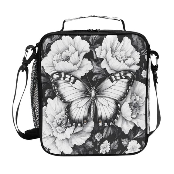 ALAZA Peony Flowers Butterfly Lunch Box Insulated Lunch Bag Reusable Thermal Cooler Tote School Picnic
