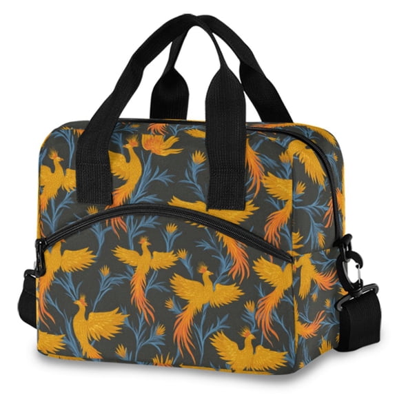 ALAZA Phoenix Yellow Pattern Insulated Lunch Box Large Reusable Cooler Bag with Shoulder Strap