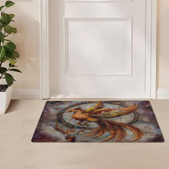 ALAZA Phoenix with Retro Feather Door Mat Outdoor Indoor Entrance Low Profile Floor Rugs 32"x20"