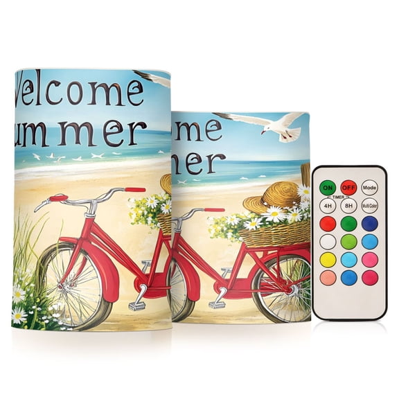 ALAZA Pigeon Summer Beach 2 PCs LED Flickering Flameless Candles with Remote Timer Battery Operated Candle