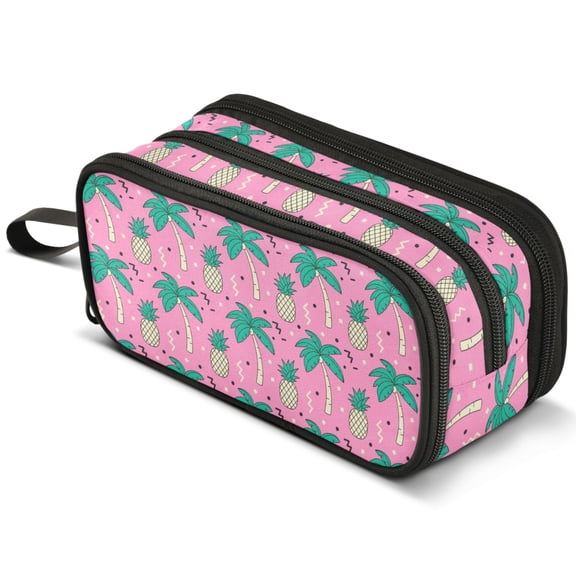 ALAZA Pineapple Palm Trees Pencil Case Bag Large 3 Compartment Pen Pouch Holder Box Storage Organizer