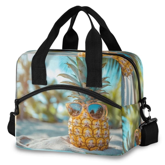 ALAZA Pineapple on Beach Insulated Lunch Box Large Reusable Cooler Bag with Shoulder Strap