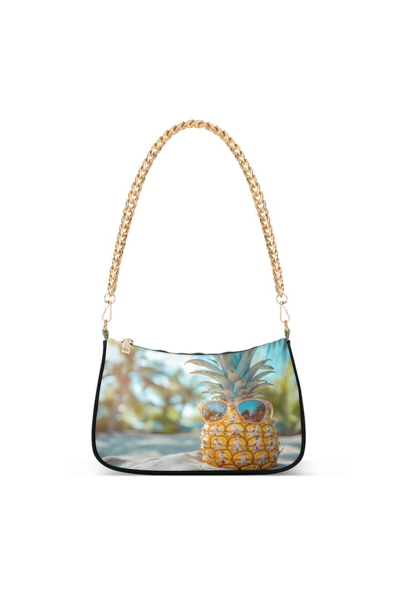 Pineapple on Beach Women's Chain Shoulder Bag Hobo Handbag Tote Crossbody Purse