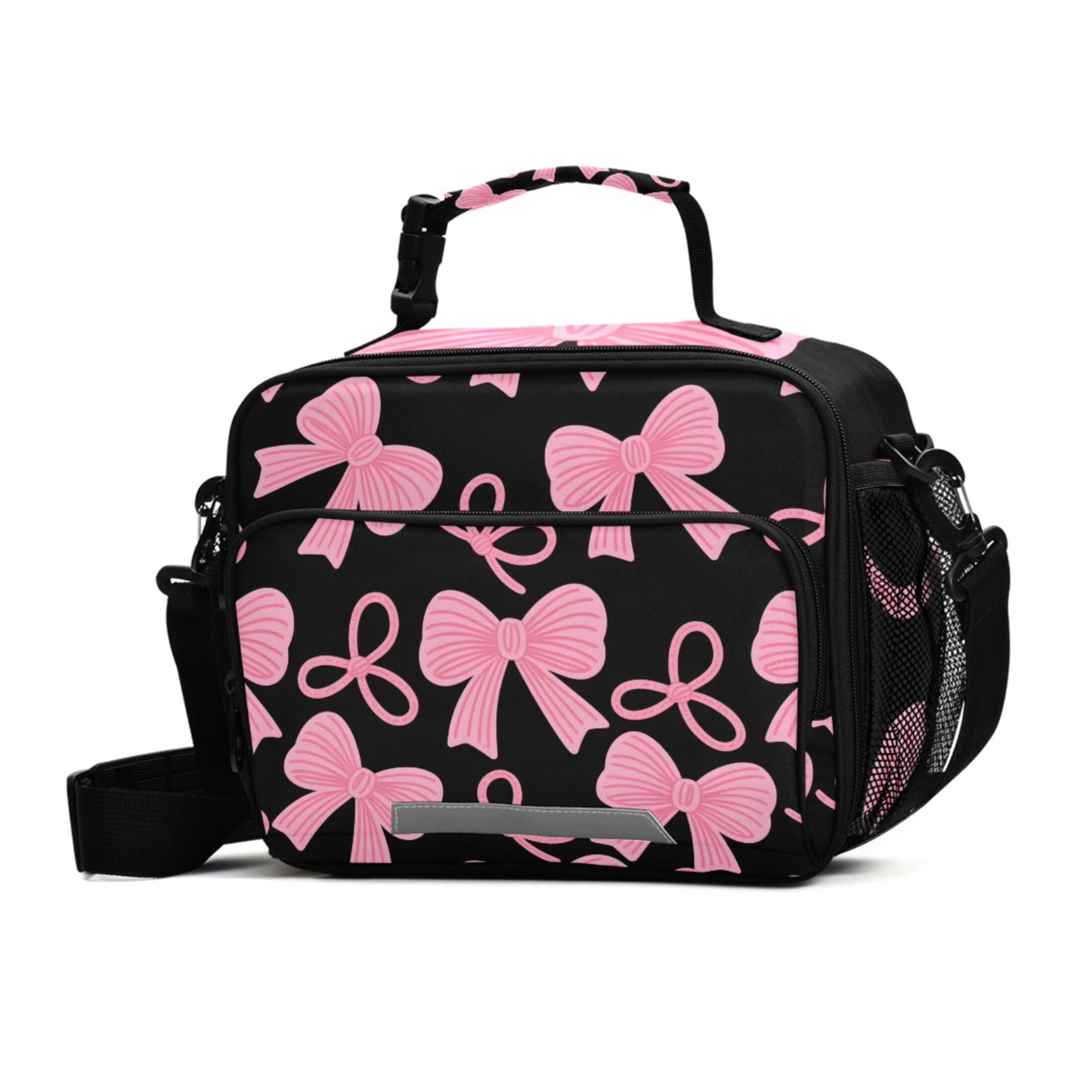 ALAZA Pink Bows Lunch Box Insulated Cooler Bag Reusable Tote Bags Shoulder Strap