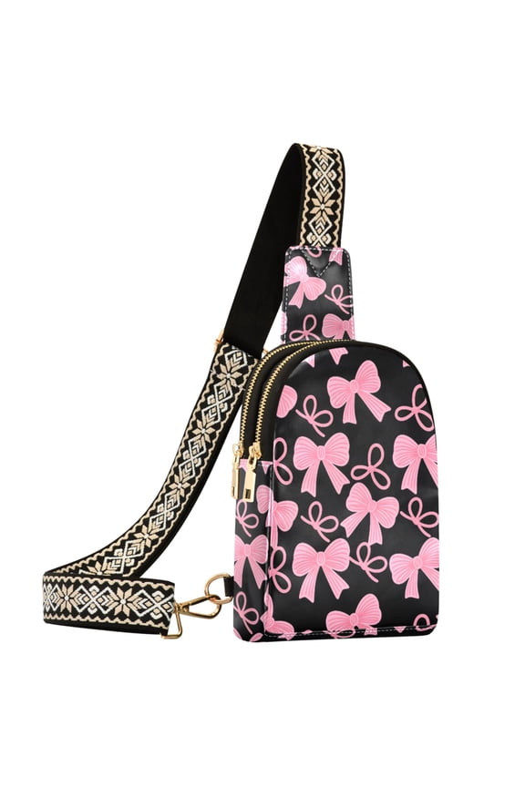 Pink Bows Sling Bag for Women Men Waterproof Crossbody Chest Bags