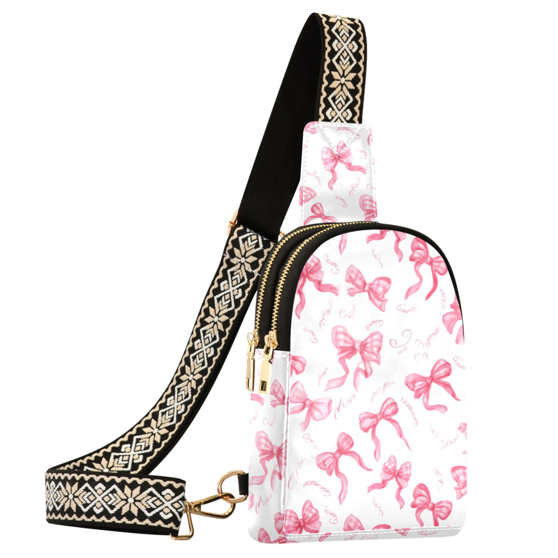 ALAZA Pink Bows Sling Bag for Women Men Waterproof Crossbody Chest Bags