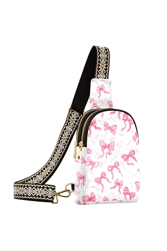 Pink Bows Sling Bag for Women Men Waterproof Crossbody Chest Bags