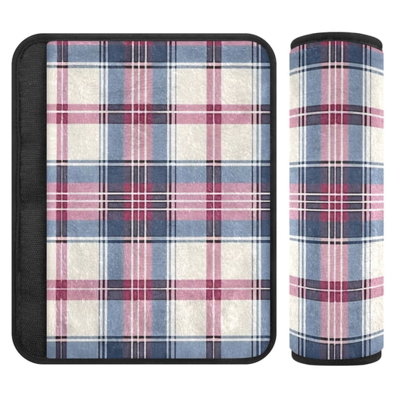 ALAZA Pink Checkered Grid Pattern Car Seat Belt Adjuster Neck Covers Shoulder Cushions Pads M