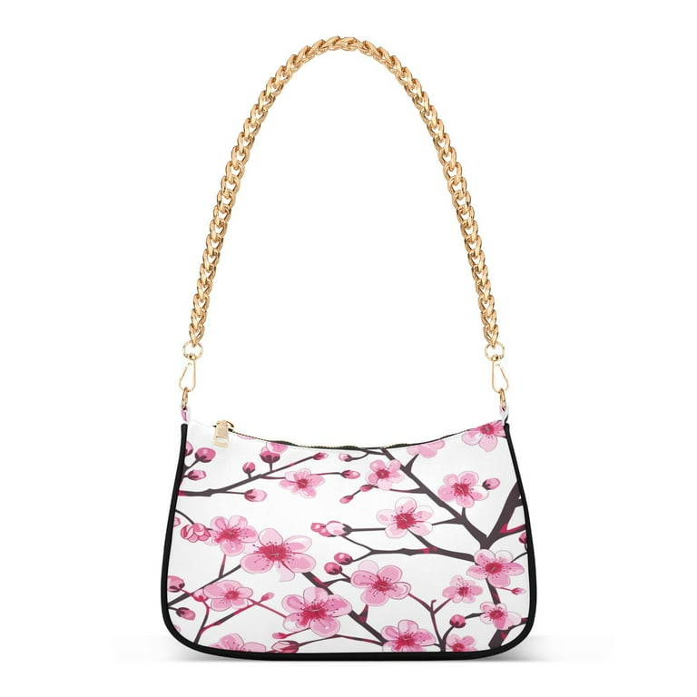 ALAZA Pink Cherry Blossom Flower Floral 2 Shoulder Bag Purse for Women Tote Handbag with Zipper Closure