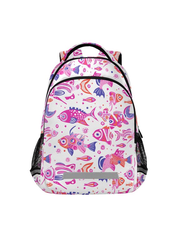 Pink Fish Backpack Elementary School Bag Bookbag Travel Rucksack