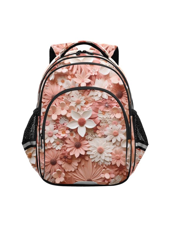 Pink Flowers School Backpack Elementary Bag Bookbag Travel Rucksack