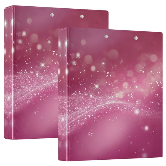 ALAZA Pink Glittery Hardcover 3 Ring Binder 1.5" D-Rings with Interior Pockets Binders School 2 PCs