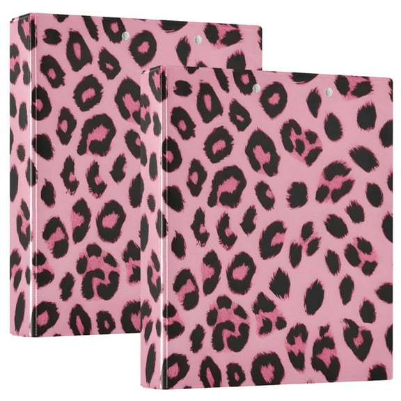 ALAZA Pink Leopard Hardcover 3 Ring Binder 1.5" Round Rings Interior Pockets Binders Organizer 2 Pack