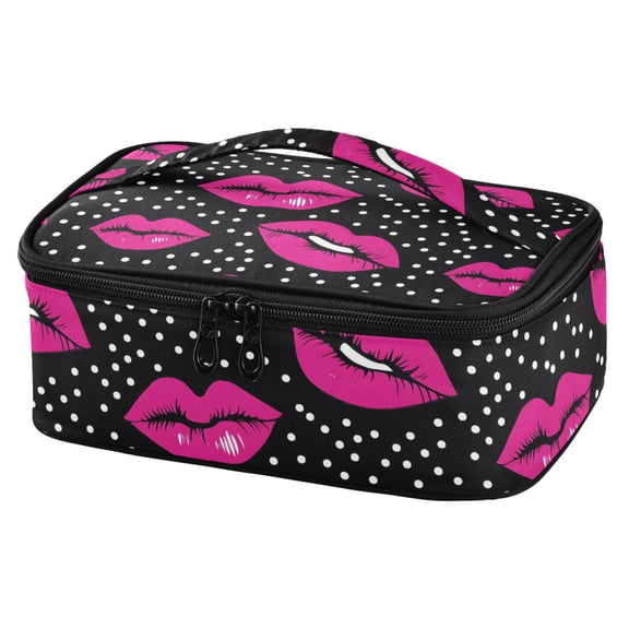 ALAZA Pink Lips Polka Dots Lunch Box Insulated Cooler Tote Bag Reusable School Picnic Travel Office